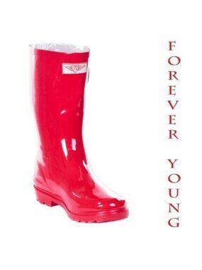 Women's Rainboots, Rubber Mid Calf Rain Boots, RB-1602, Red, Size 6